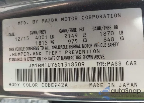 2016 Mazda Mazda3 I Sport из США, поврежденный, VIN JM1BM1U76G1318509